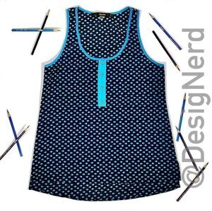 MODCLOTH RACERBACK HENLEY TANK TOP IN BLUE FISH TINY PRINT WOMEN’S SIZE SMALL